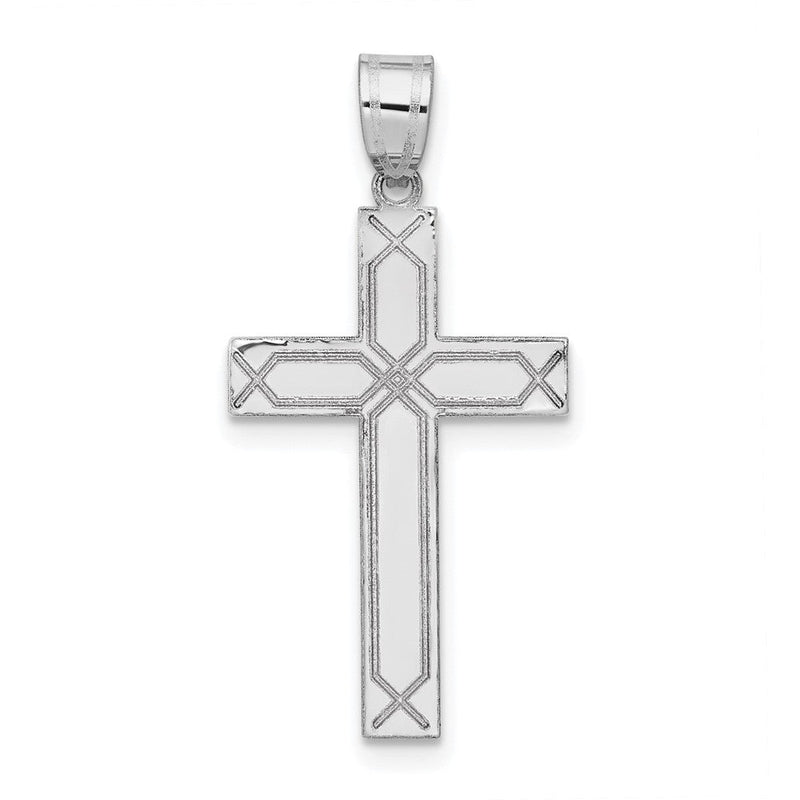 14K Weißgold Massiv Lasergeätzter Kreuz-Anhänger