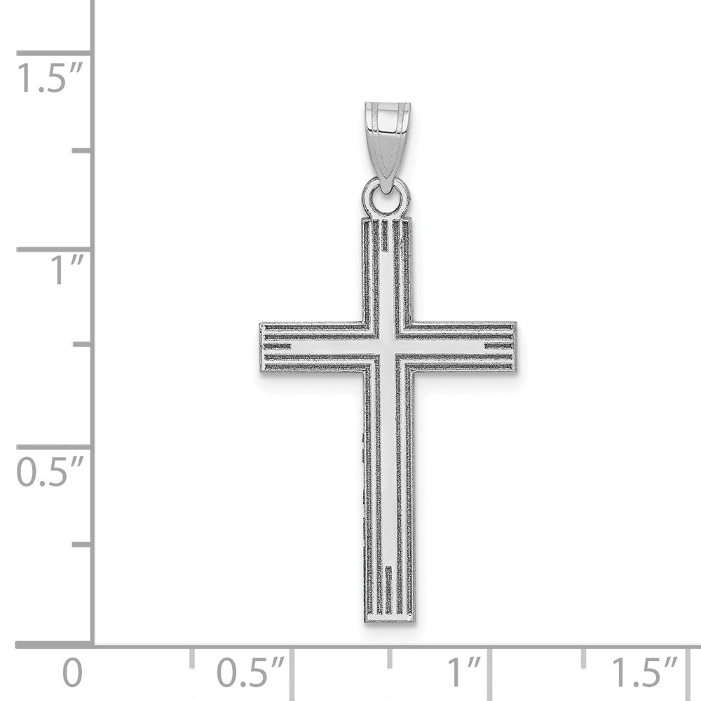 Solide lasergeätzter Kreuzanhänger aus 14K Weißgold