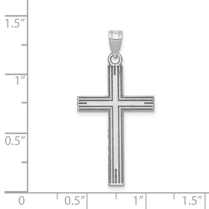 Solide lasergeätzter Kreuzanhänger aus 14K Weißgold