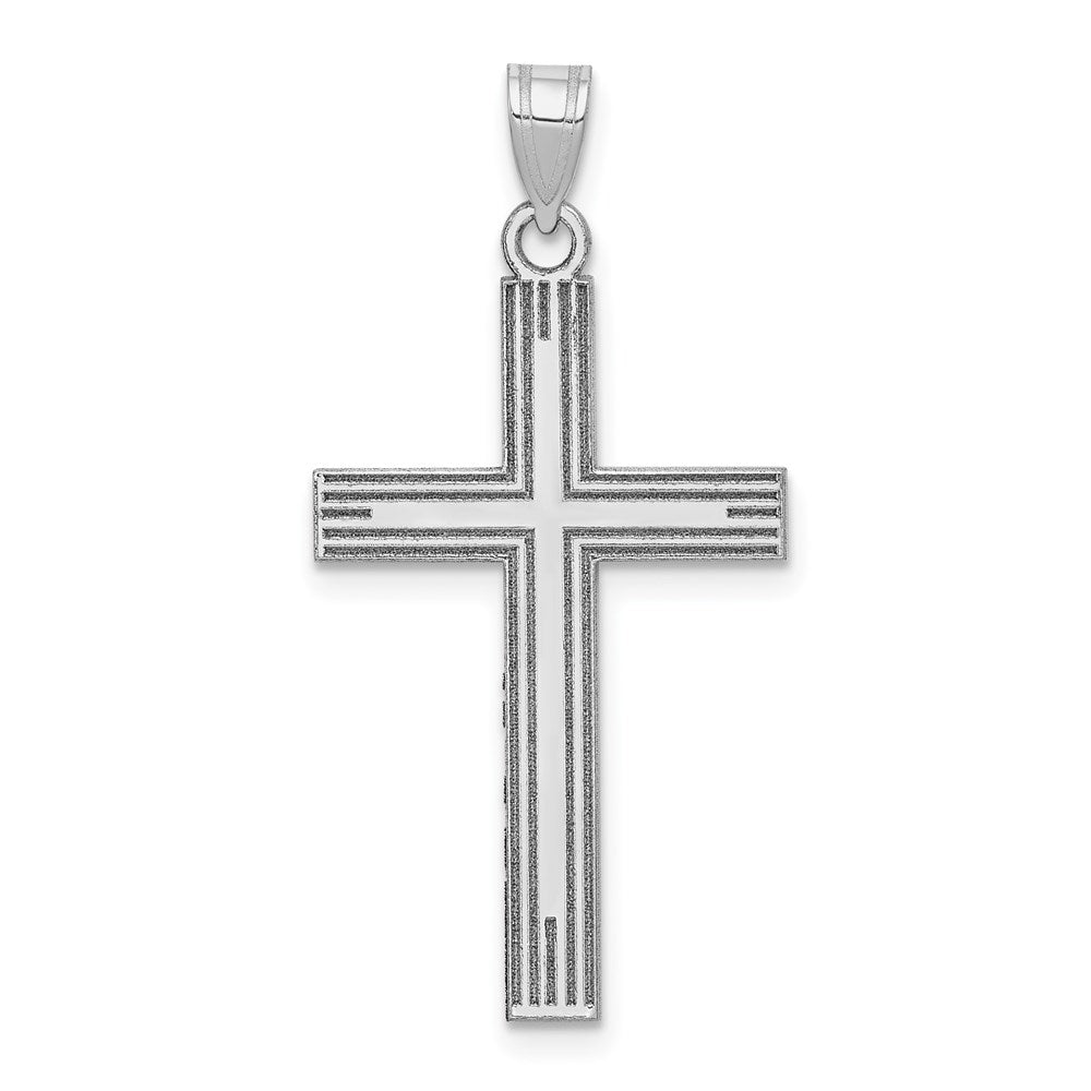 Solide lasergeätzter Kreuzanhänger aus 14K Weißgold