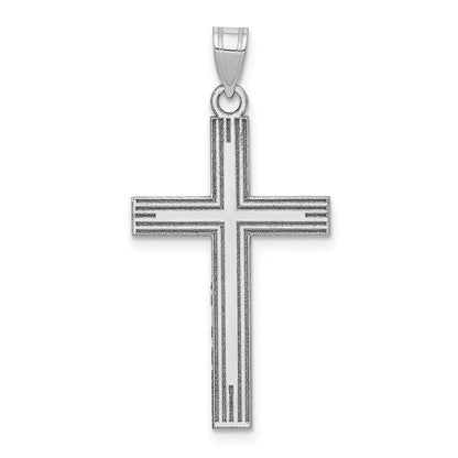 Solide lasergeätzter Kreuzanhänger aus 14K Weißgold