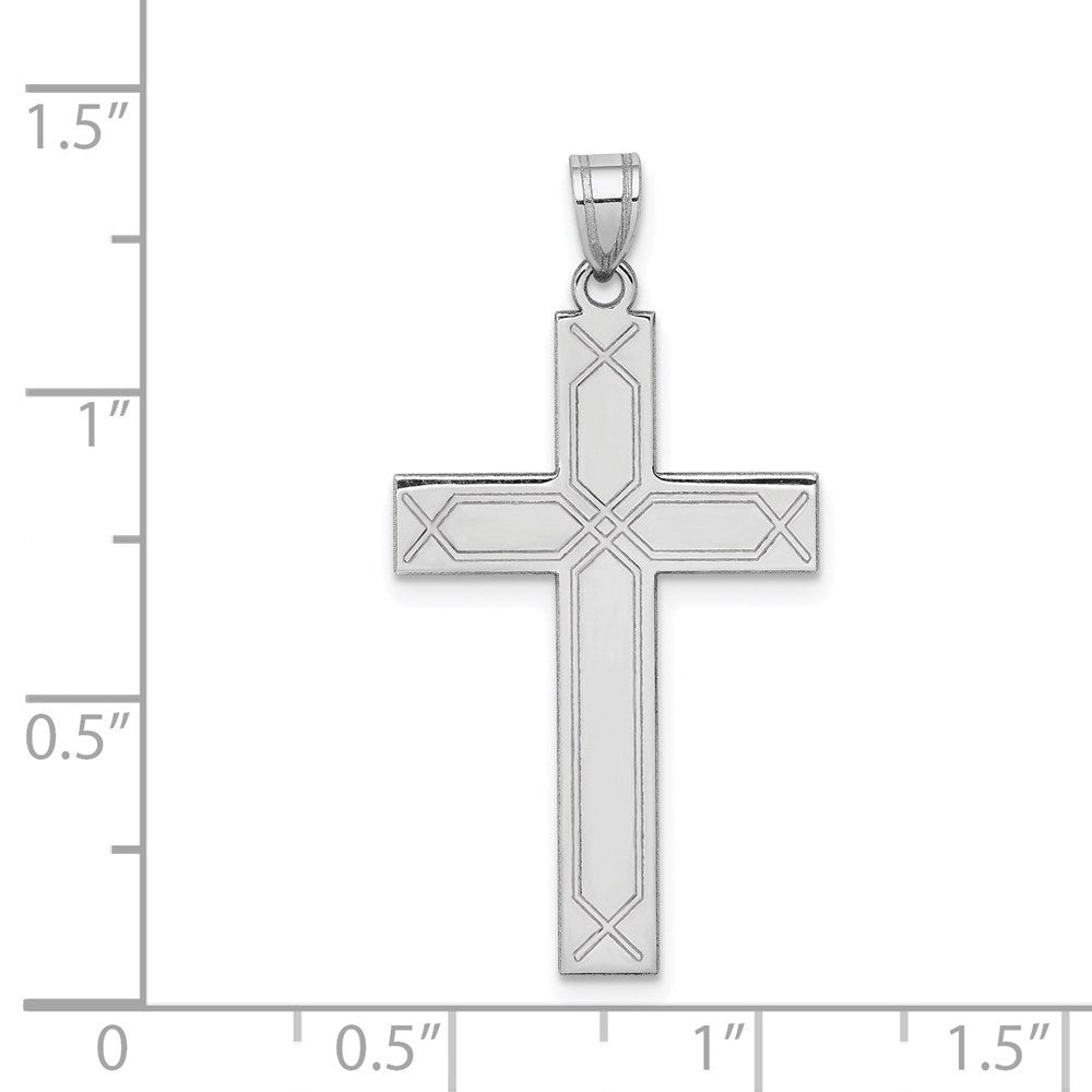14K Weißgold Massiver Lasergravierter Kreuz-Anhänger