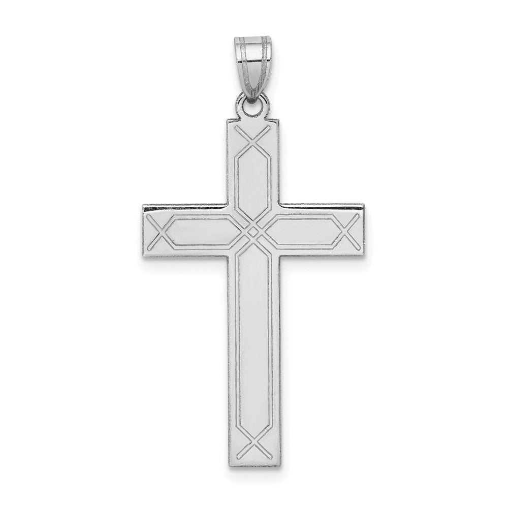 14K Weißgold Massiver Lasergravierter Kreuz-Anhänger
