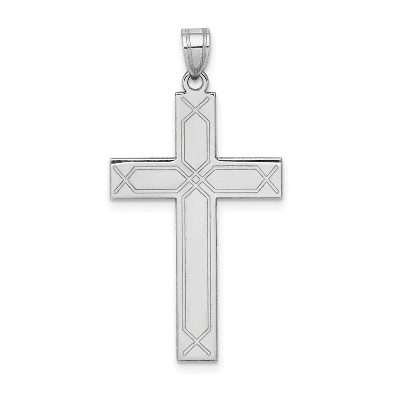 14K Weißgold Massiver Lasergravierter Kreuz-Anhänger