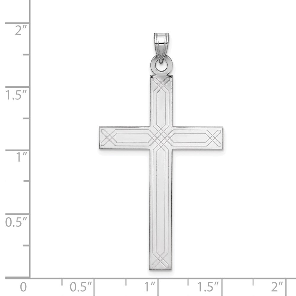 14K Weißgold Massiver Lasergravierter Kreuz-Anhänger