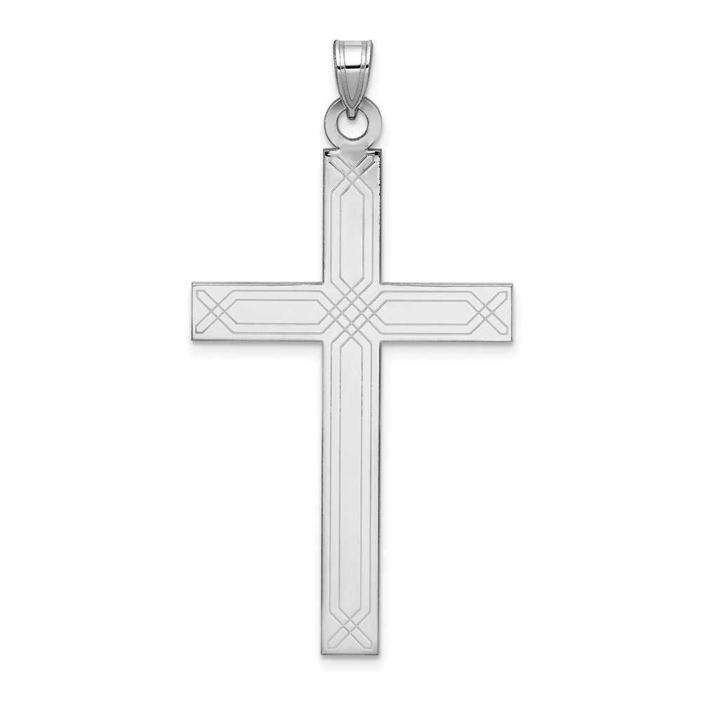 14K Weißgold Massiver Lasergravierter Kreuz-Anhänger
