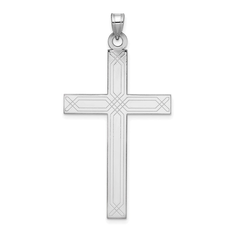 14K Weißgold Massiver Lasergravierter Kreuz-Anhänger