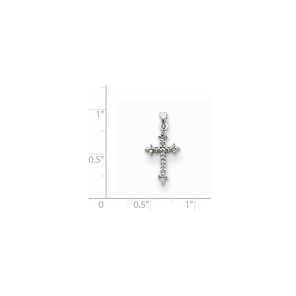 14k Weißgold Diamant Kreuz-Anhänger mit Fleur-de-Lis-Motiv