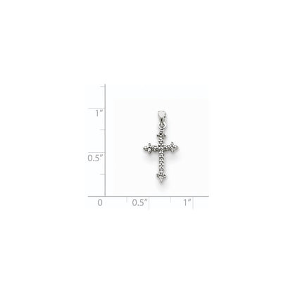 14k Weißgold Diamant Kreuz-Anhänger mit Fleur-de-Lis-Motiv
