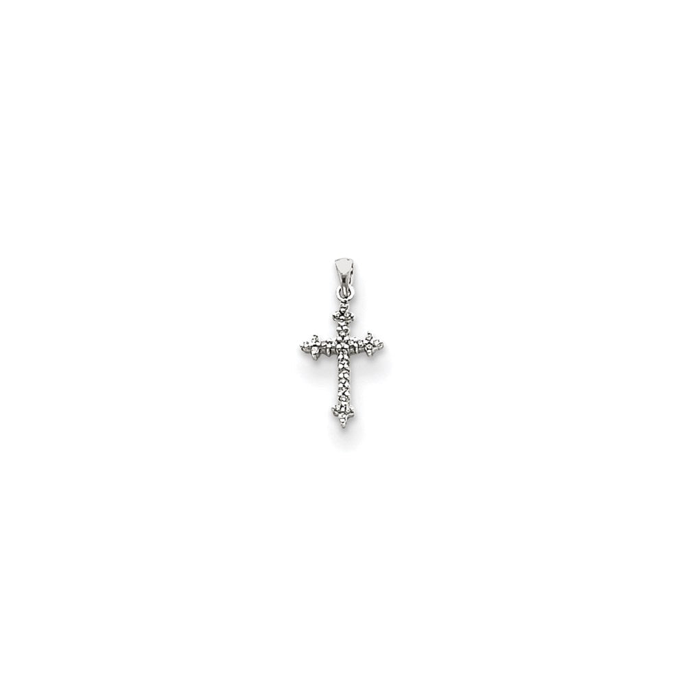 14k Weißgold Diamant Kreuz-Anhänger mit Fleur-de-Lis-Motiv