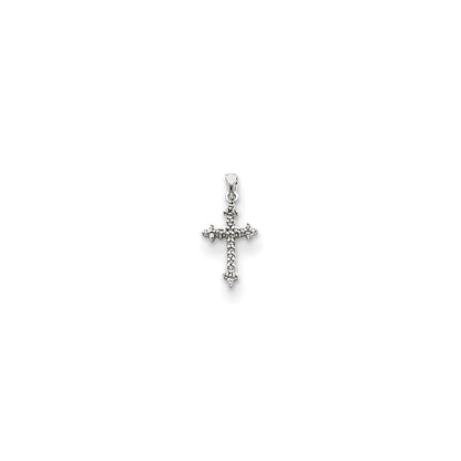 14k Weißgold Diamant Kreuz-Anhänger mit Fleur-de-Lis-Motiv