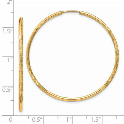 14K Gelbgold 1.5mm Satiniert Diamantiert Endlos Creolen