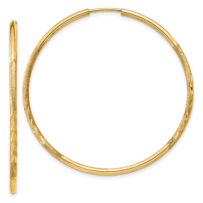 14K Gelbgold 1.5mm Satiniert Diamantiert Endlos Creolen