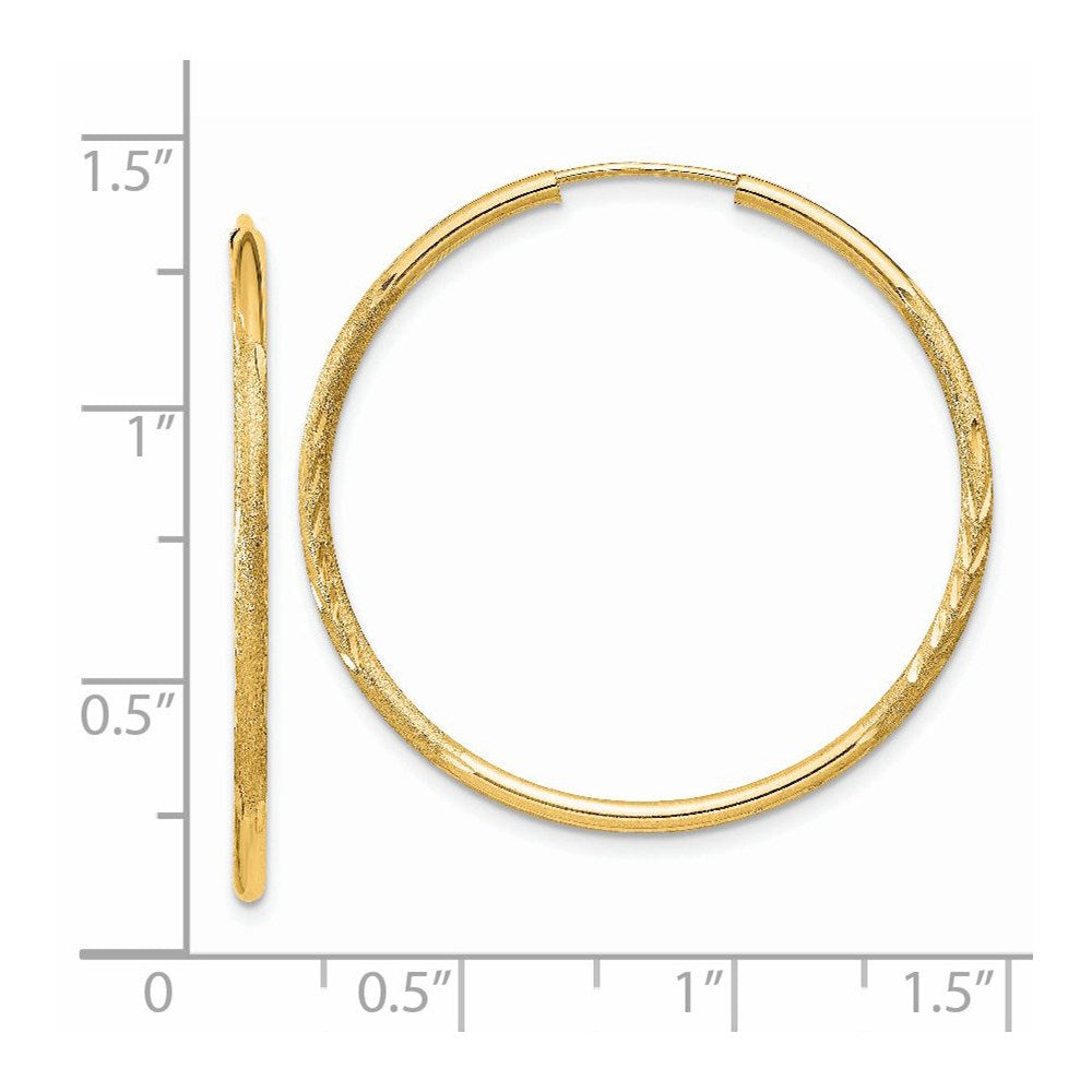 14K Gelbgold 1.5mm Satiniert Diamantiert Endlos Creolen