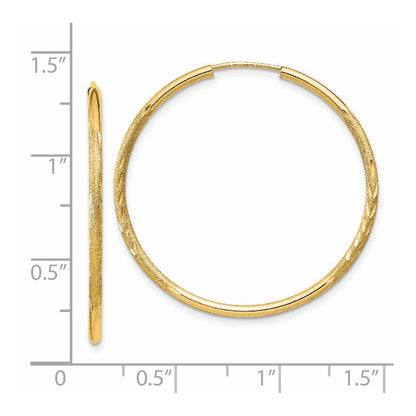 14K Gelbgold 1.5mm Satiniert Diamantiert Endlos Creolen