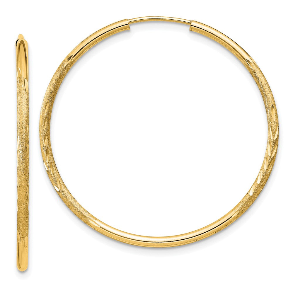 14K Gelbgold 1.5mm Satiniert Diamantiert Endlos Creolen