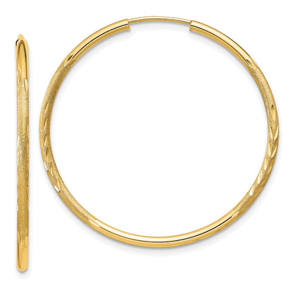 14K Gelbgold 1.5mm Satiniert Diamantiert Endlos Creolen