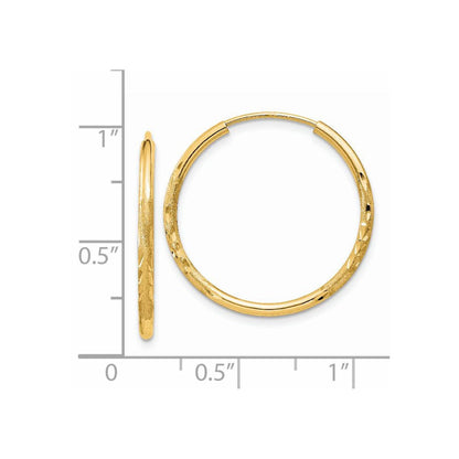 14K Gelbgold 1.5mm Satiniert Diamantiert Endlos Creolen