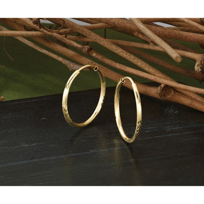 14K Gelbgold 1.5mm Satiniert Diamantiert Endlos Creolen