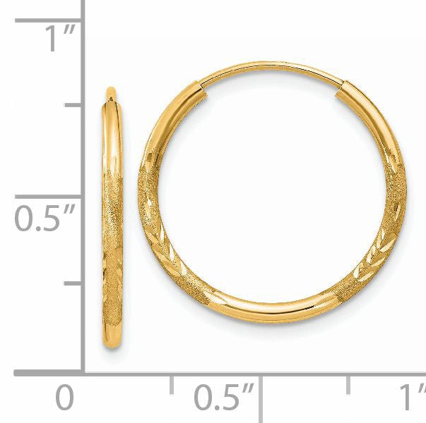 14K Gelbgold 1.5mm Satiniert Diamantiert Endlos Creolen