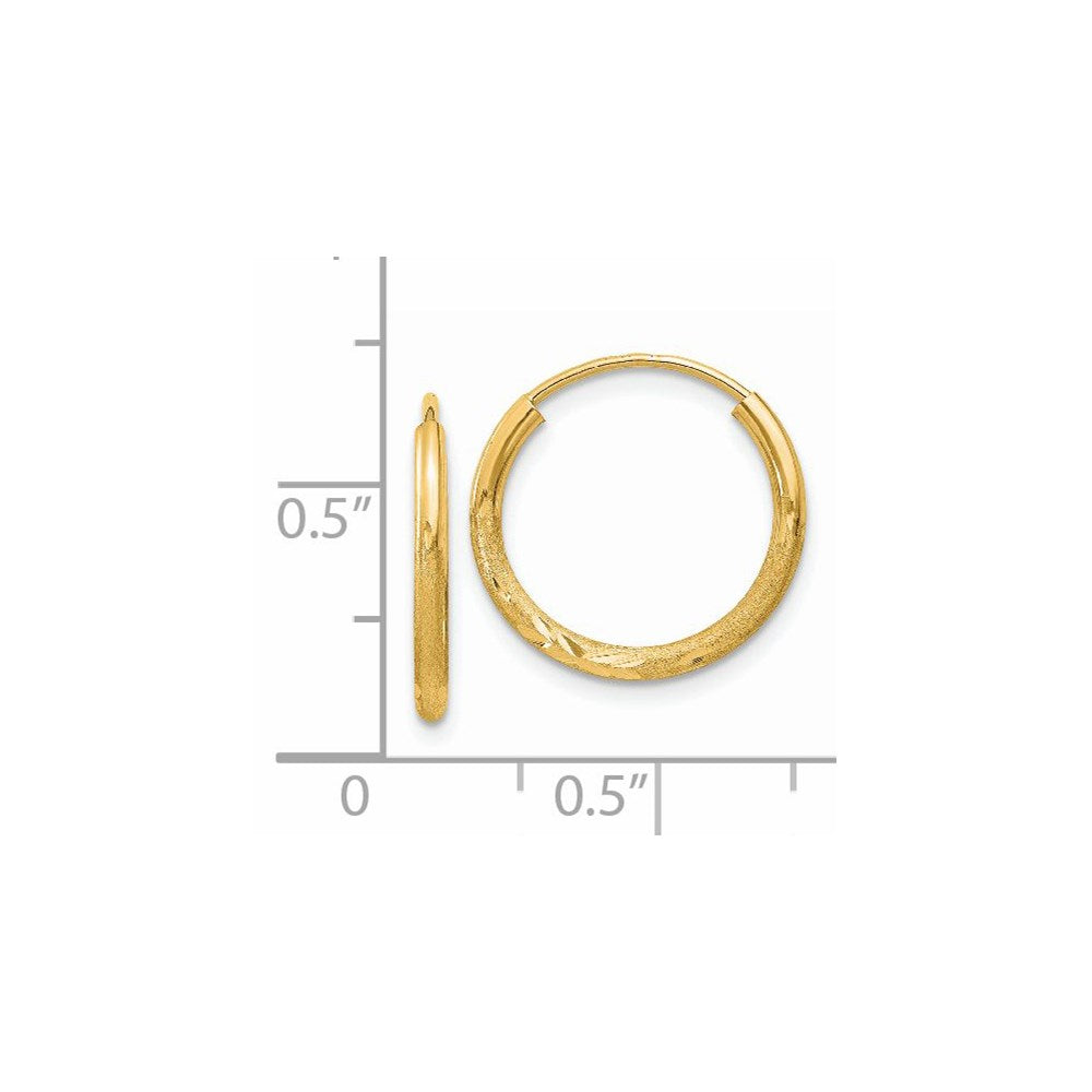 14K Gelbgold 1.5mm Satiniert Diamantiert Endlos Creolen