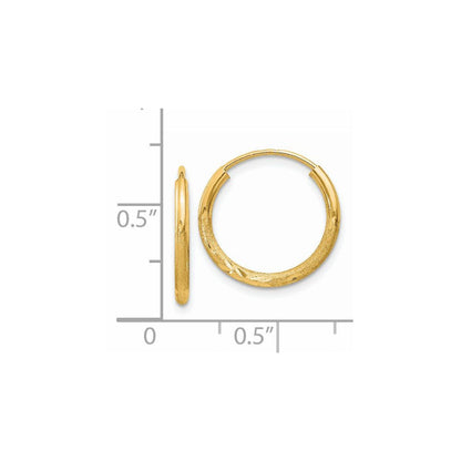 14K Gelbgold 1.5mm Satiniert Diamantiert Endlos Creolen