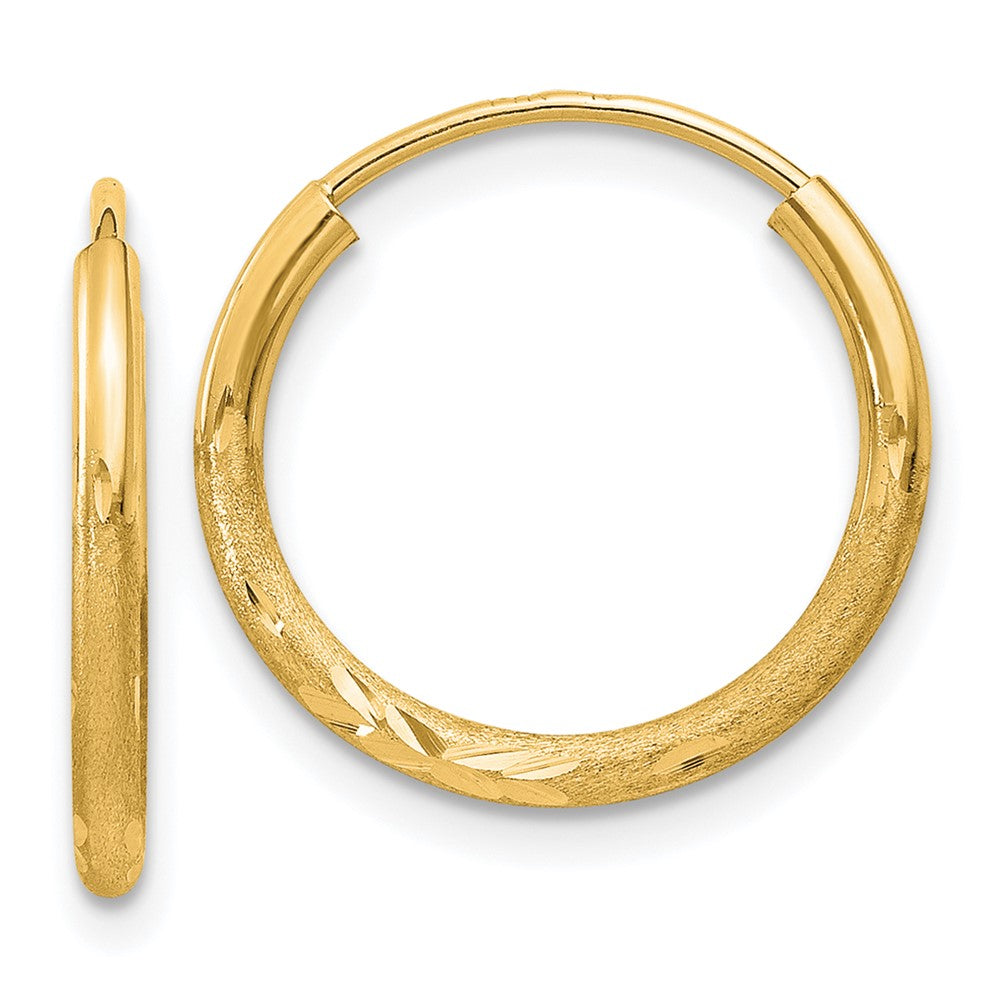 14K Gelbgold 1.5mm Satiniert Diamantiert Endlos Creolen