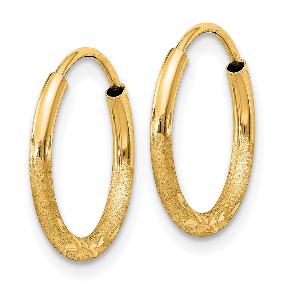 14K Gelbgold 1.5mm Satiniert Diamantiert Endlos Creolen