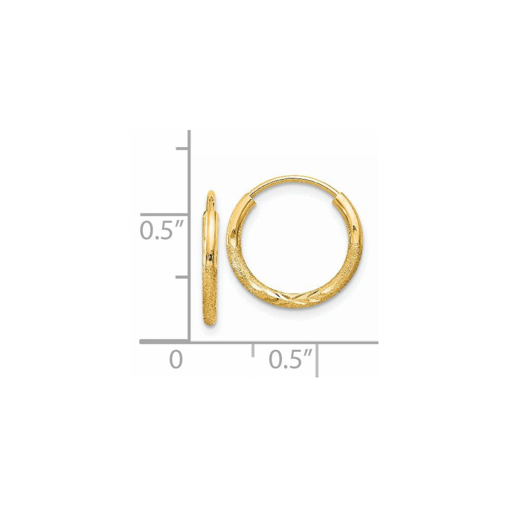 14K Gelbgold 1.5mm Satiniert Diamantiert Endlos Creolen