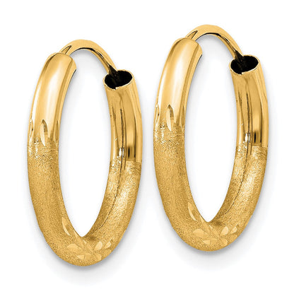 14K Gelbgold 2mm Satiniert Diamantiert Endlos Creolen