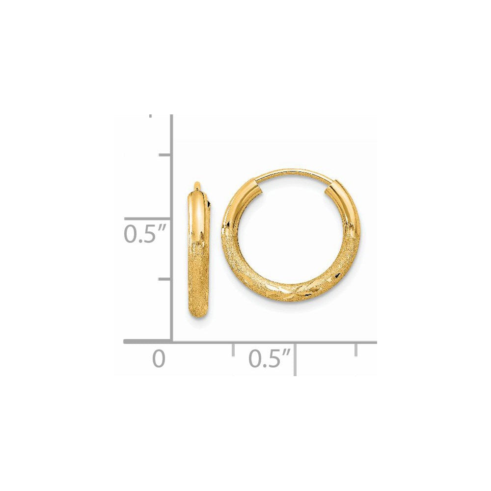 14K Gelbgold 2mm Satiniert Diamantiert Endlos Creolen