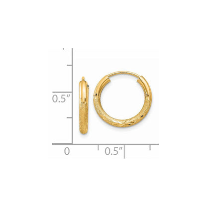14K Gelbgold 2mm Satiniert Diamantiert Endlos Creolen