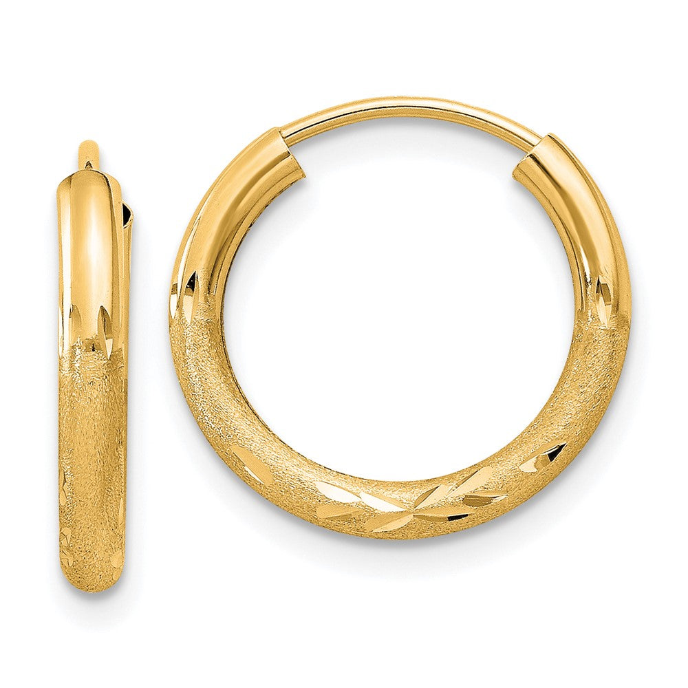 14K Gelbgold 2mm Satiniert Diamantiert Endlos Creolen