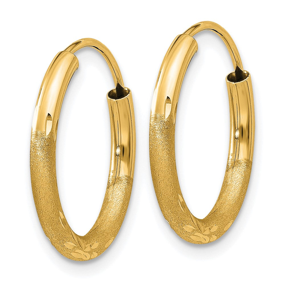 14K Gelbgold 2mm Satiniert Diamantiert Endlos Creolen