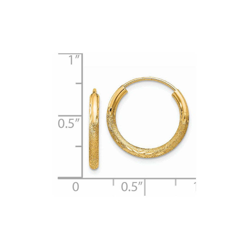 14K Gelbgold 2mm Satiniert Diamantiert Endlos Creolen