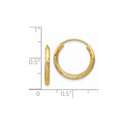 14K Gelbgold 2mm Satiniert Diamantiert Endlos Creolen