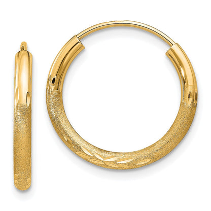 14K Gelbgold 2mm Satiniert Diamantiert Endlos Creolen