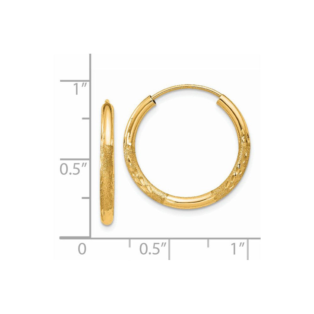 14K Gelbgold 2mm Satiniert Diamantiert Endlos Creolen