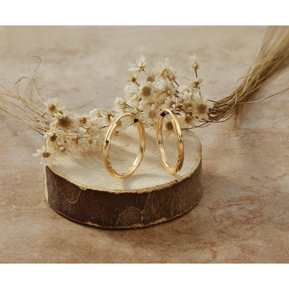 14K Gelbgold 2mm Satiniert Diamantiert Endlos Creolen