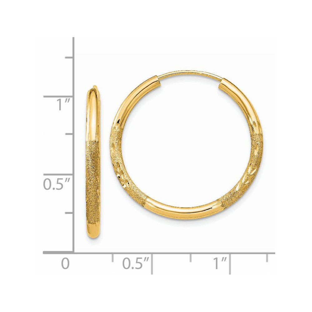 14K Gelbgold 2mm Satiniert Diamantiert Endlos Creolen