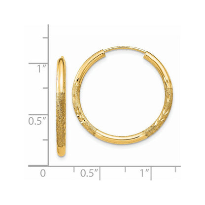 14K Gelbgold 2mm Satiniert Diamantiert Endlos Creolen