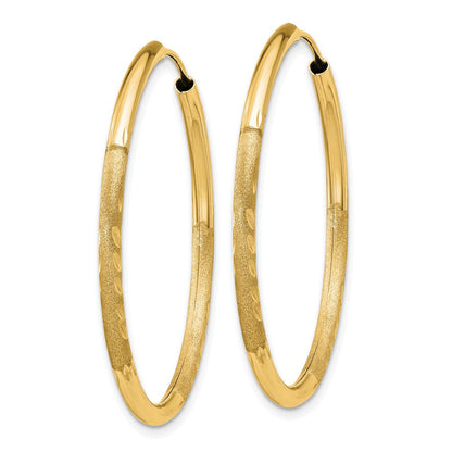 14K Gelbgold 2mm Satiniert Diamantiert Endlos Creolen