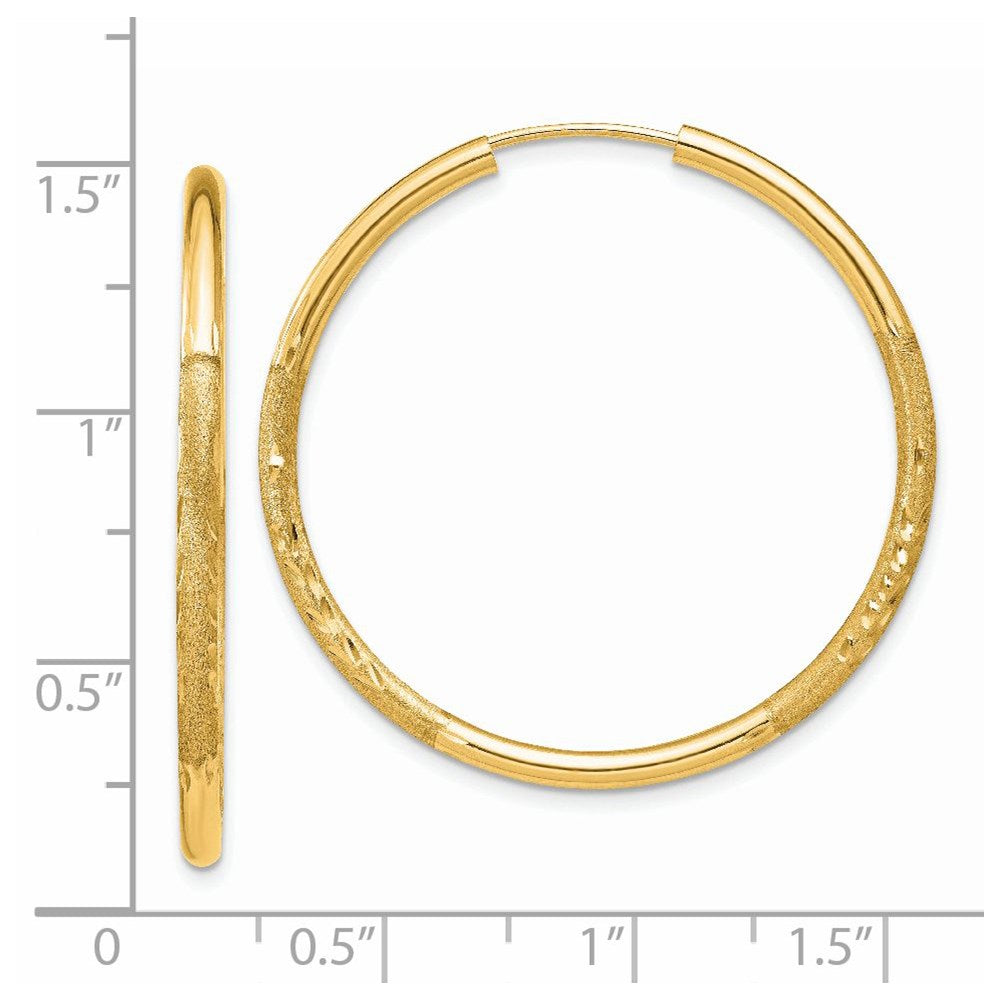 14K Gelbgold 2mm Satiniert Diamantiert Endlos Creolen