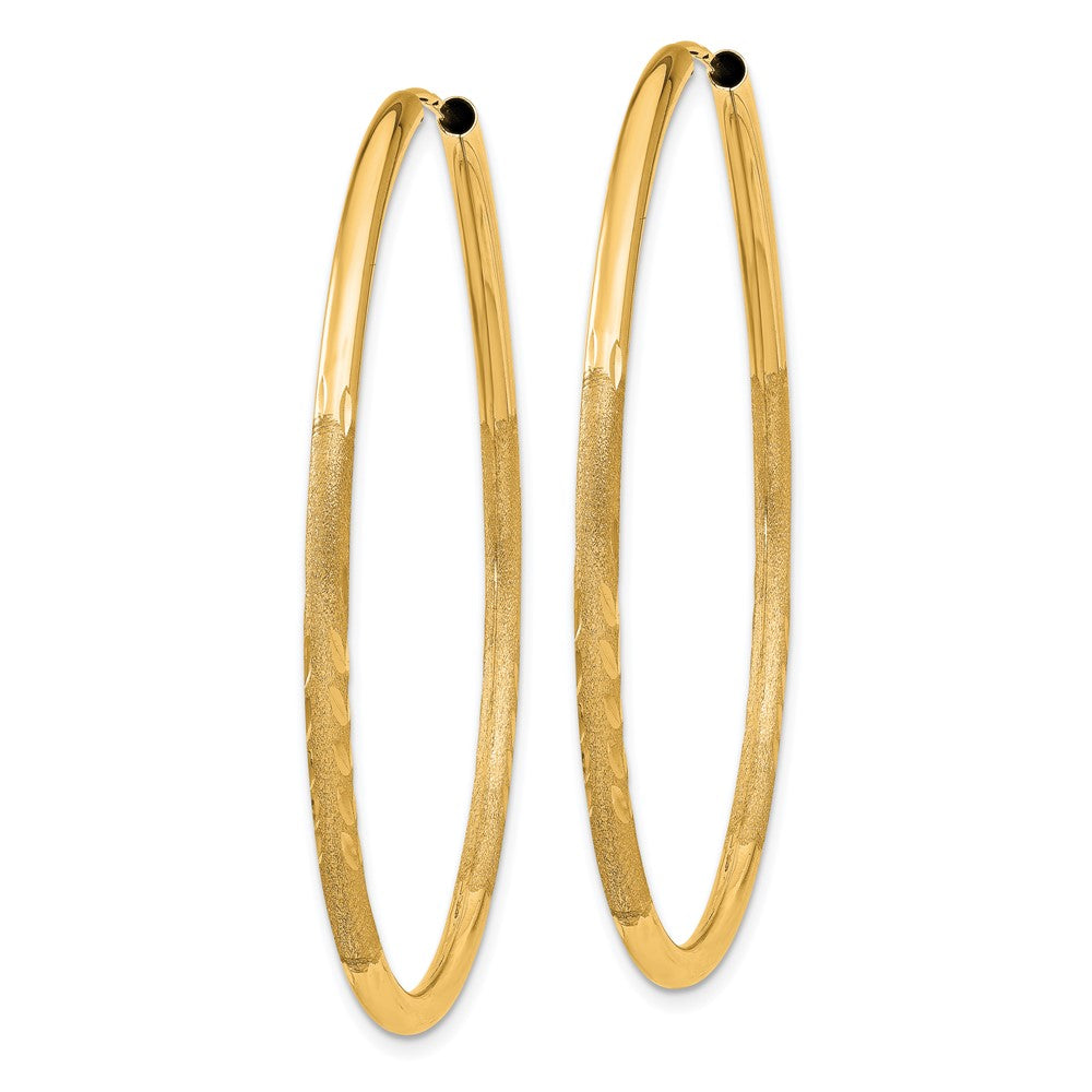 14K Gelbgold 2mm Satiniert Diamantiert Endlos Creolen