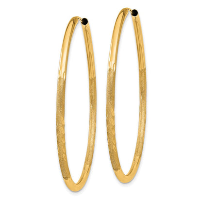 14K Gelbgold 2mm Satiniert Diamantiert Endlos Creolen