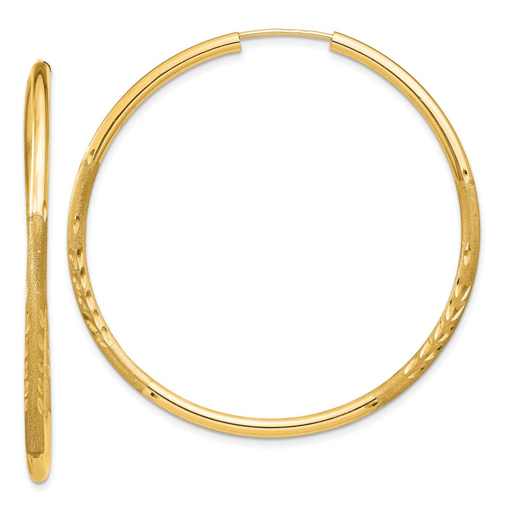 14K Gelbgold 2mm Satiniert Diamantiert Endlos Creolen