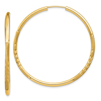 14K Gelbgold 2mm Satiniert Diamantiert Endlos Creolen