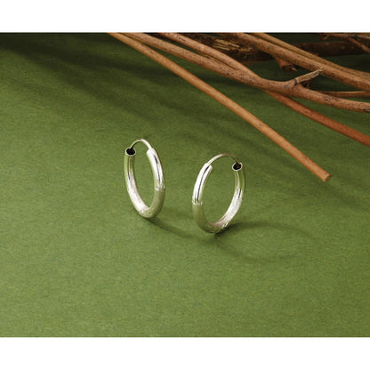 14K Weißgold 2mm Diamantiert Endlos Creolen