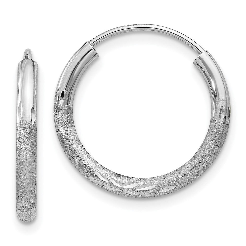 14K Weißgold 2mm Diamantiert Endlos Creolen