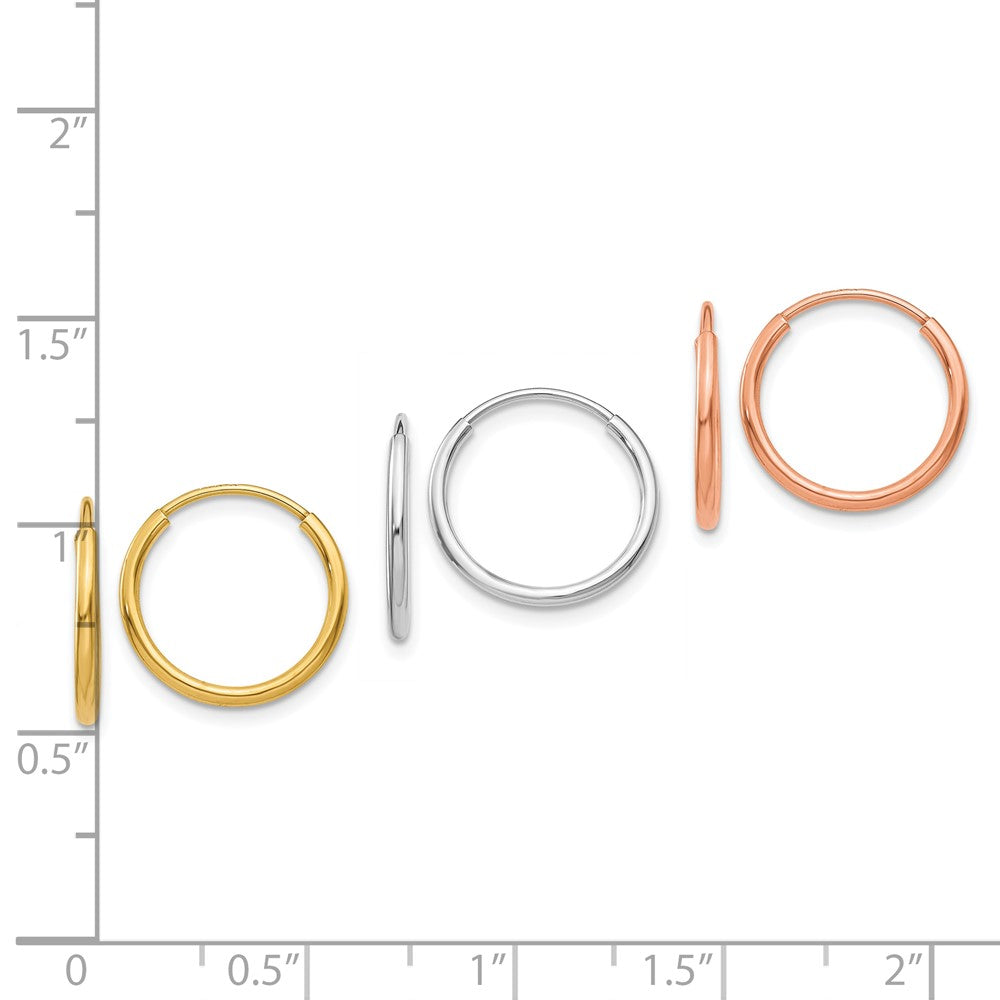 14K Tricolor 1.20mm Yg/wg/rg Endlos Creole Ohrring Set